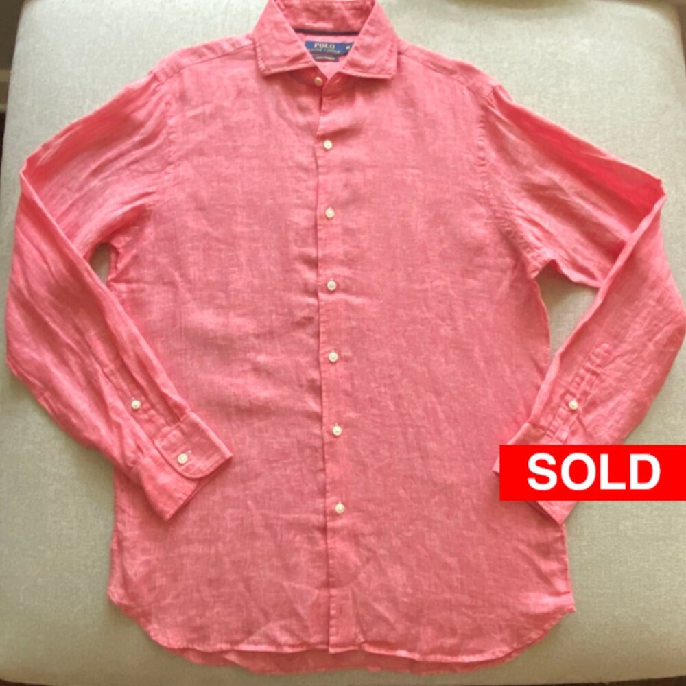 Polo Men's New Red Linen Chambray Long Sleeve Shirt Size Medium